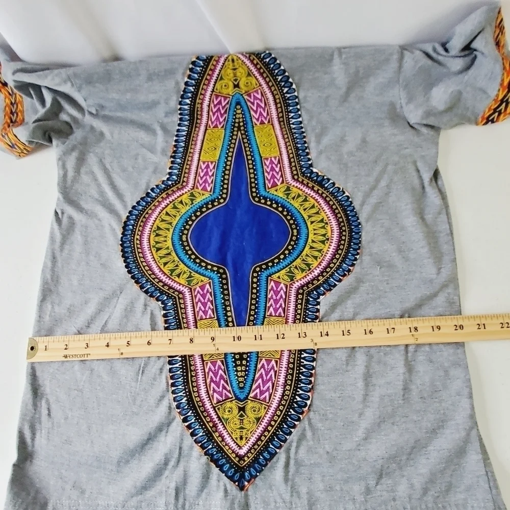 Hoykawim Graphic Cotton Tee Size XL Gray Short Sleeve African Print Shirt - Picture 5 of 10